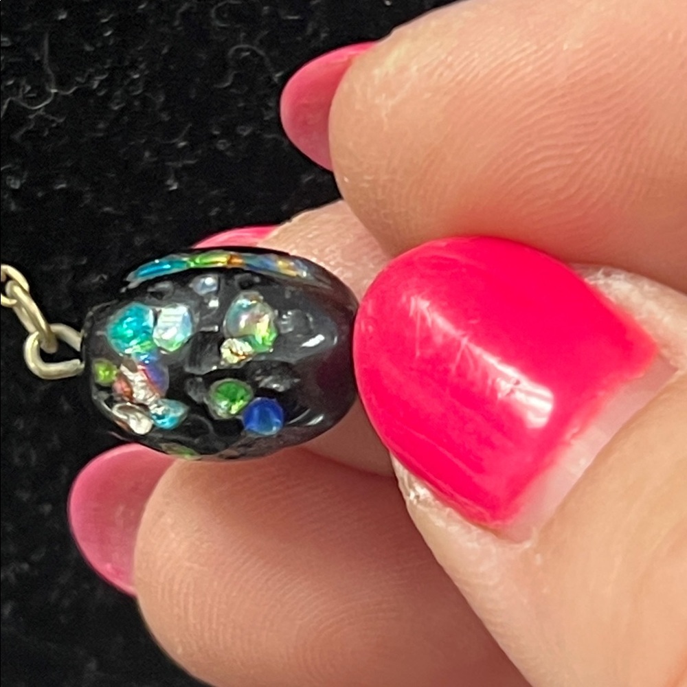 vintage Sarah Coventry Dichroic Glass Necklace Signed Green Crystal Beads - Picture 3 of 3